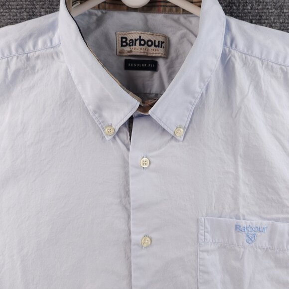 Barbour Cotton Button-Down Large Blue Solid Pocket Shirt Long Sleeve Mens Adult - Picture 1 of 16